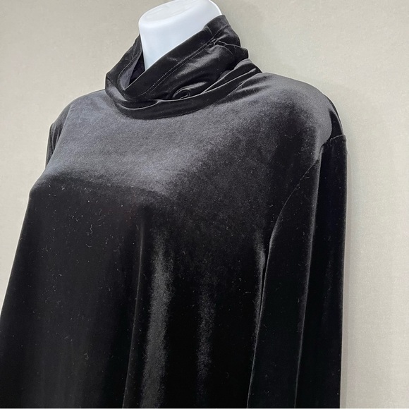 Susan Graver Style Black Velvet Mock Neck Long Sleeve Top - Picture 3 of 11